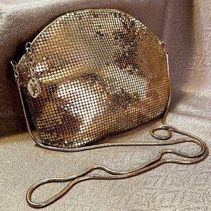 Vintage Gold-Toned Metal Mesh Disco Bag with Snake Chain Strap